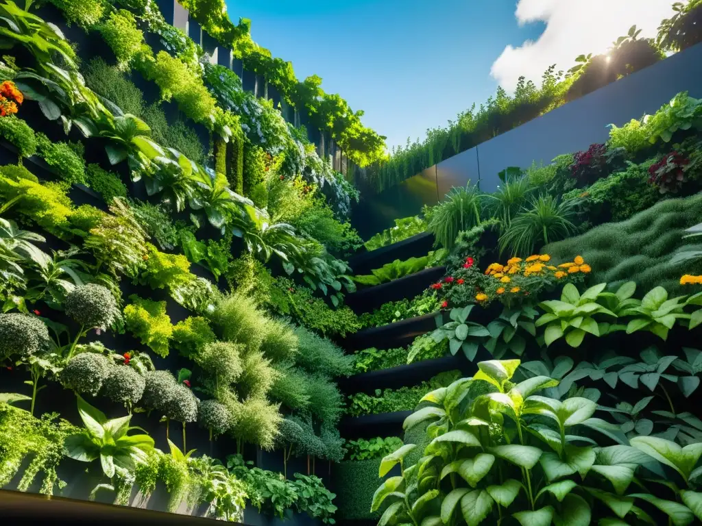 Un impresionante huerto vertical orgánico urbano, un oasis verde en la jungla de concreto