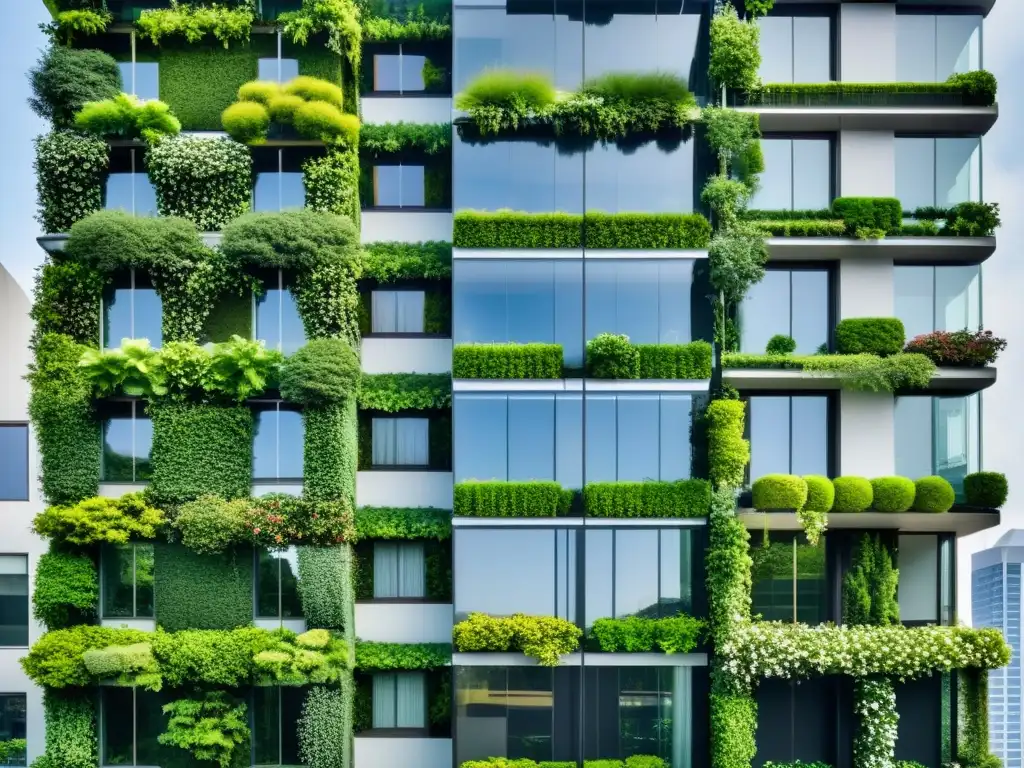 Un impresionante rascacielos en Tokio con un jardín vertical que muestra la aceptación cultural de huertos verticales en Japón