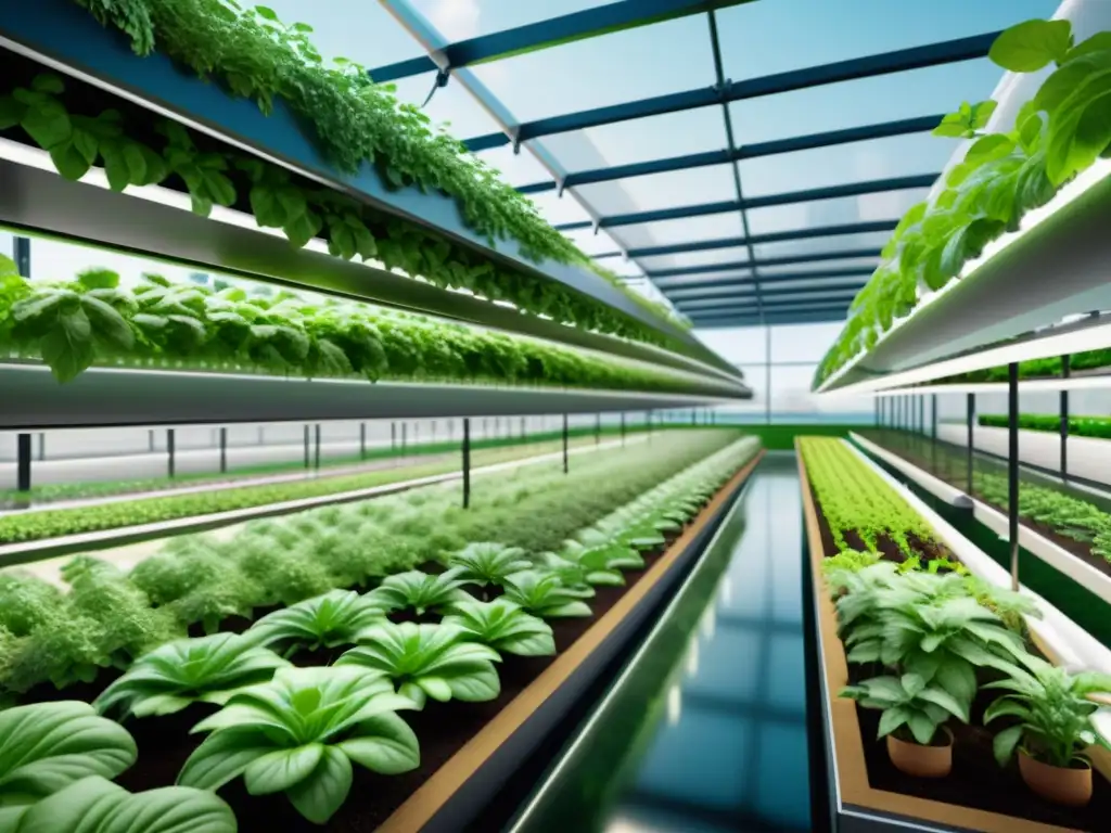 Instalación de agricultura urbana del futuro con tecnología avanzada, gran vegetación y fusión perfecta entre tecnología y agricultura urbana moderna