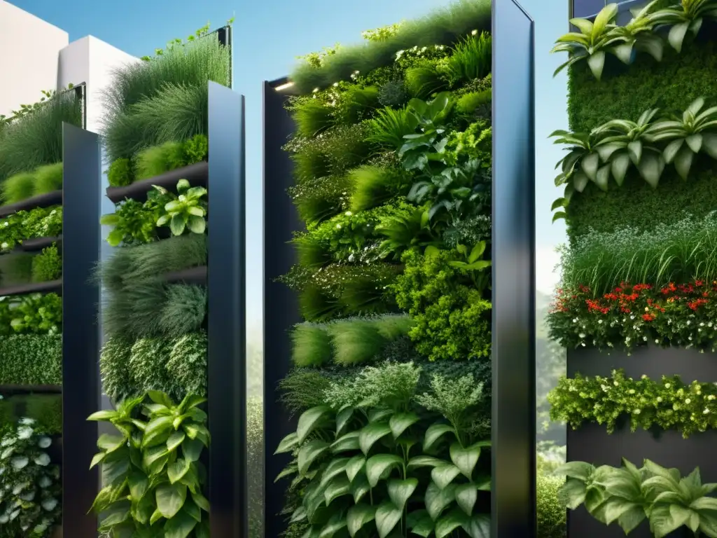 Integración de paneles solares en huertos verticales: diseño moderno que fusiona tecnología y naturaleza en un jardín vertical con paneles solares