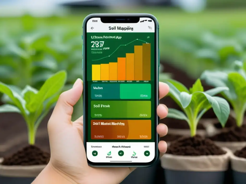 Interfaz de app mapeo nutrientes suelo urbano en smartphone