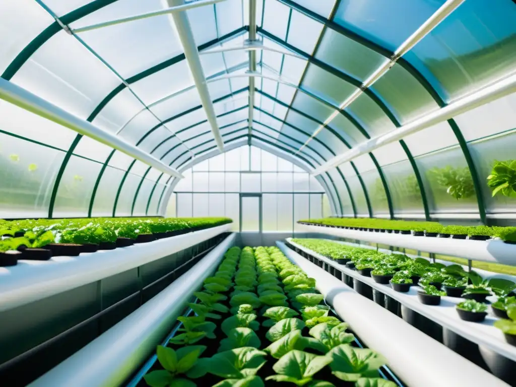 Un invernadero futurista combina hidroponía y acuaponía en un espacio lleno de exuberante vegetación