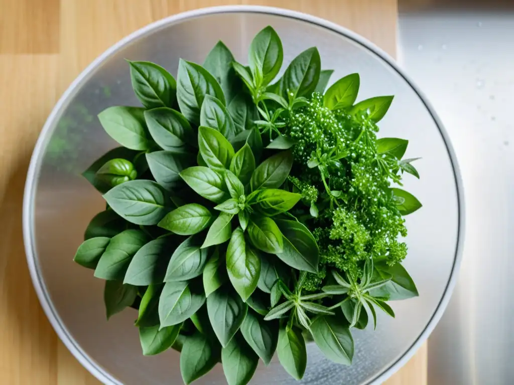 Un jardín de hierbas aromáticas frescas y vibrantes en una cocina moderna, irradiando frescura y calidez con la luz natural