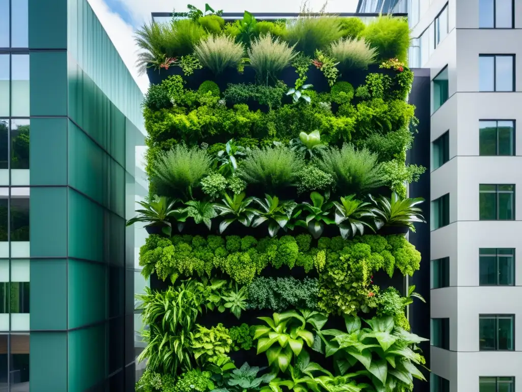 Jardinería vertical para espacios reducidos: impresionante jardín urbano en un rascacielos, fusionando naturaleza y modernidad