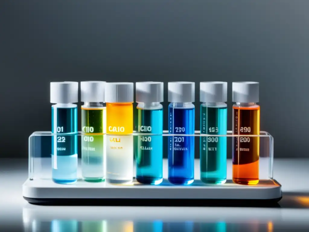 Kit de pruebas de agua: niveles de calcio en vial Un kit de pruebas de agua con muestras y productos químicos en un laboratorio blanco y moderno