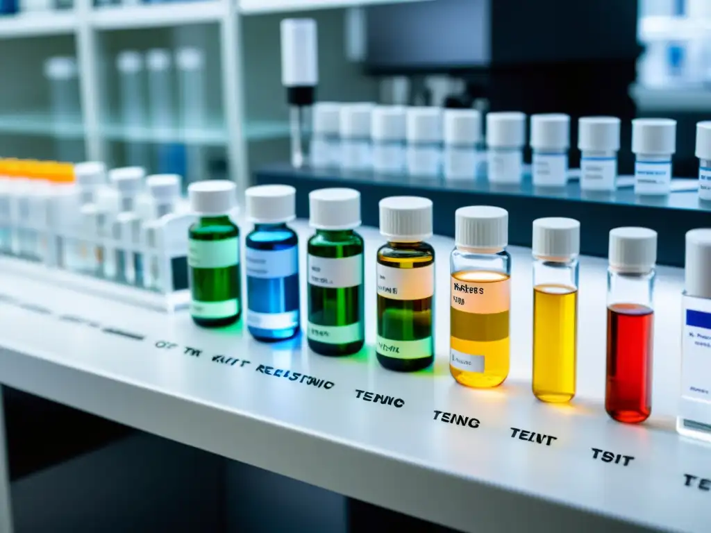 Kit de Pruebas de Agua: Precisión y Tecnología Kit de pruebas de agua con soluciones y vial de muestras en laboratorio blanco