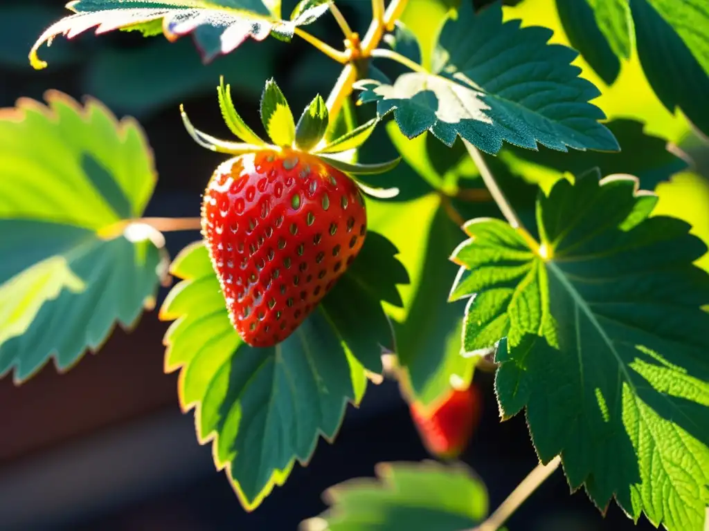 Fresas urbanas: belleza natural en la ciudad Maduras fresas en un huerto urbano