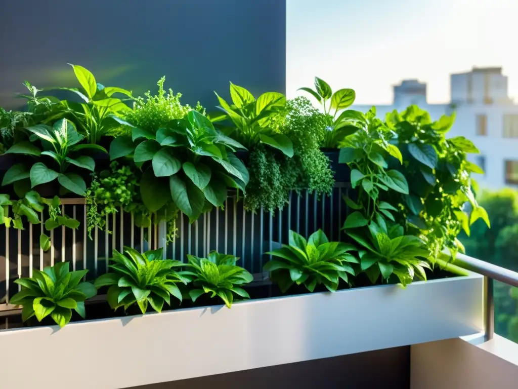 Un jardín de balcón moderno con huertos verticales en balcones urbanos