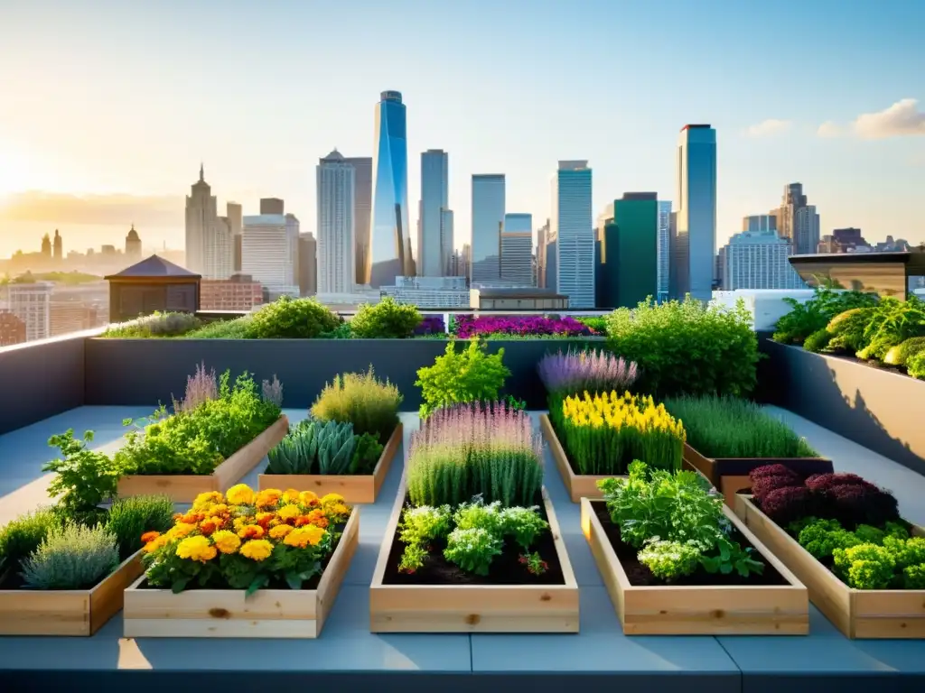 Un oasis de vegetación en la azotea de una ciudad bulliciosa