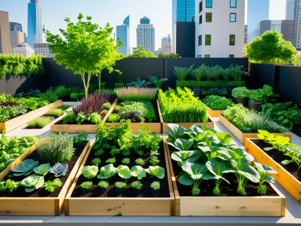 Un oasis de vegetación en la ciudad: huerto urbano con vegetales y hierbas