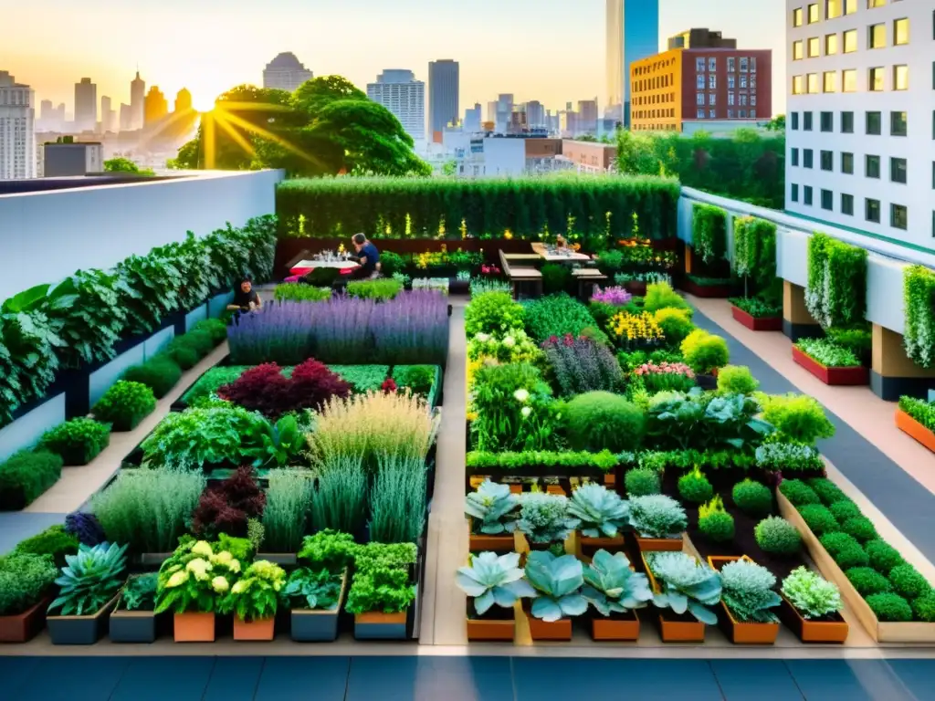 Un oasis urbano sostenible florece en la ciudad, con huertos en los techos