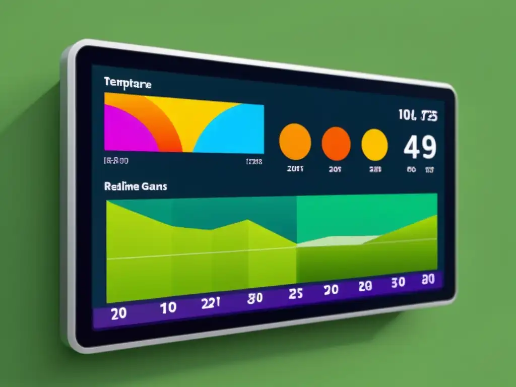 Paneles de control huerto vertical con diseño moderno, gráficos coloridos y datos en tiempo real