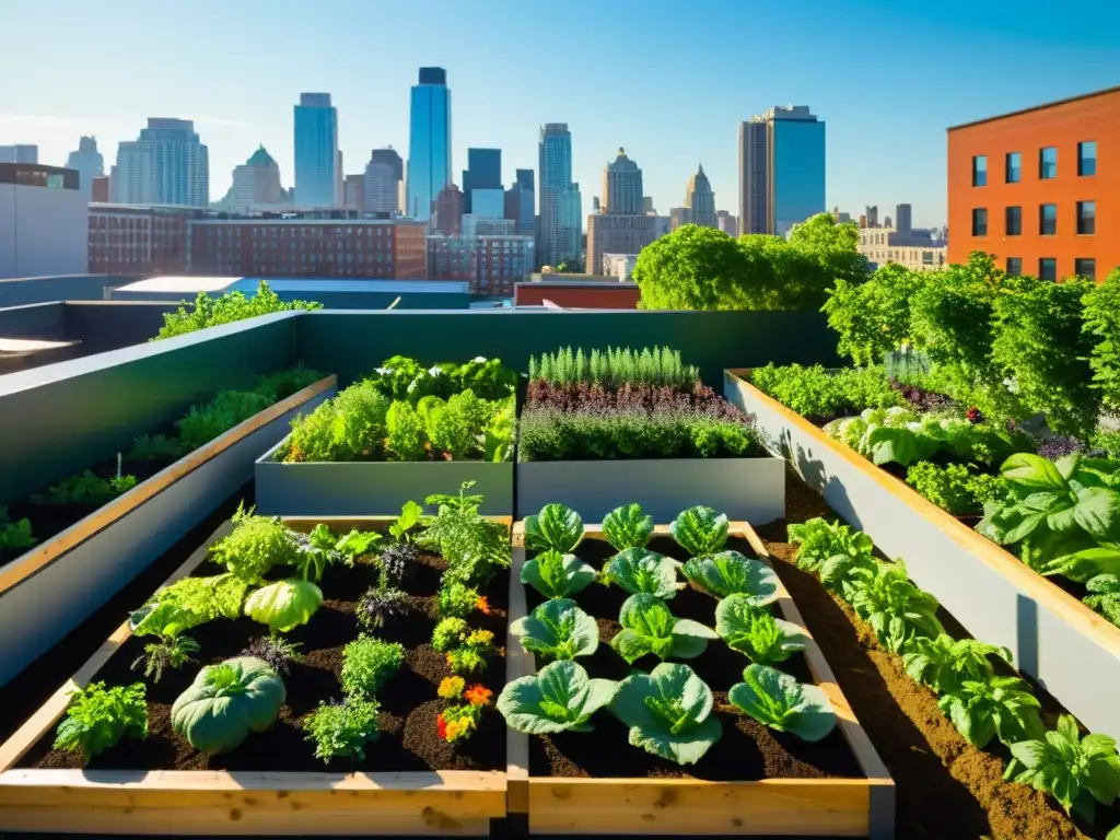 Una próspera huerta urbana con variedad de plantas y verduras