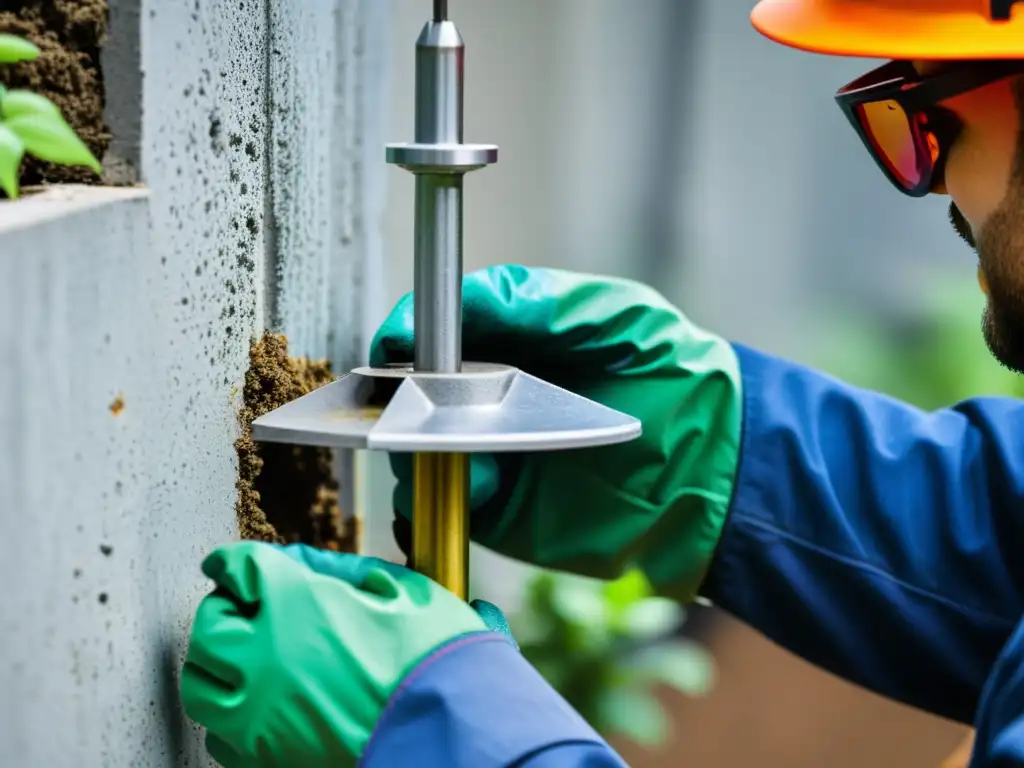 Instalación segura de anclaje en pared de concreto para soportes de cultivos verticales