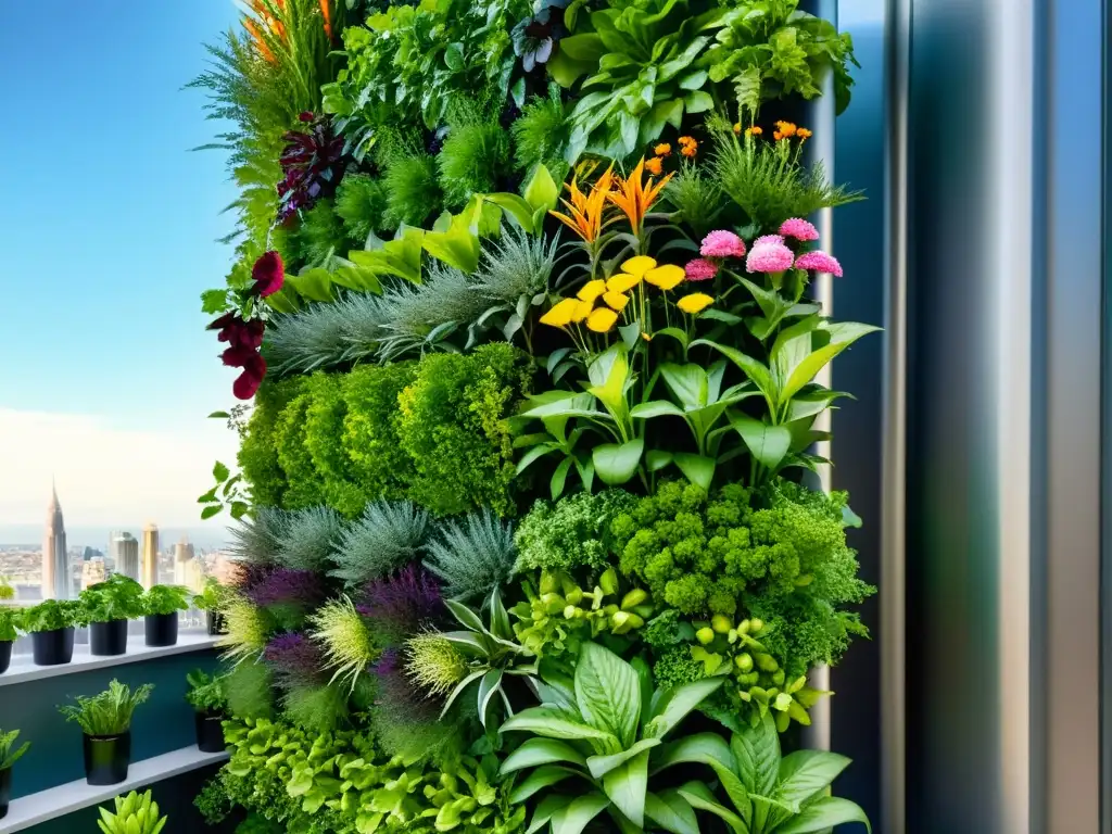 Selección de cultivos para huertos verticales: moderno jardín vertical con variedad de plantas en rotación, eficiente y visualmente impresionante