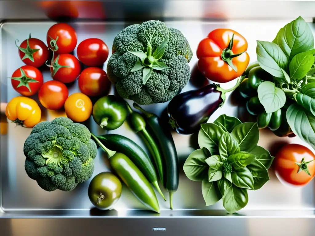 Una selección diversa de frutas y verduras recién cosechadas en una cocina moderna