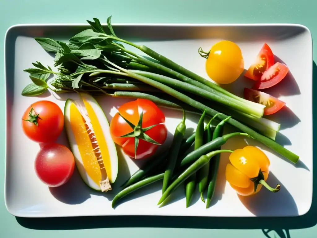 Una selección vibrante de verduras de temporada para guarniciones, con colores y texturas variadas, exhibe frescura y calidad