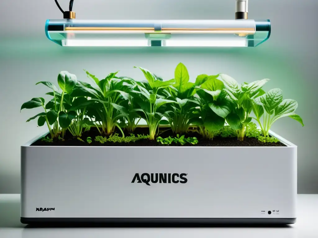 Un sistema de acuaponía moderno y elegante con plantas exuberantes en contenedores cilíndricos transparentes