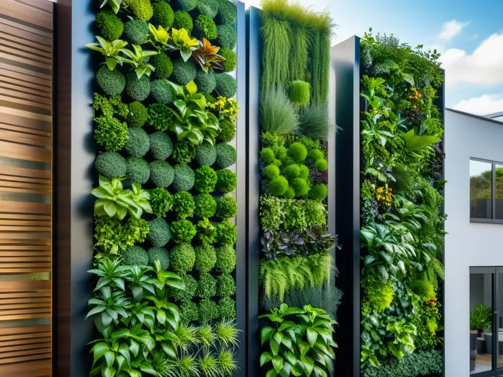 Un sorprendente huerto vertical en la ciudad con plantas vibrantes y diseño moderno, ideal para proyectos inspiradores huertos verticales modulares