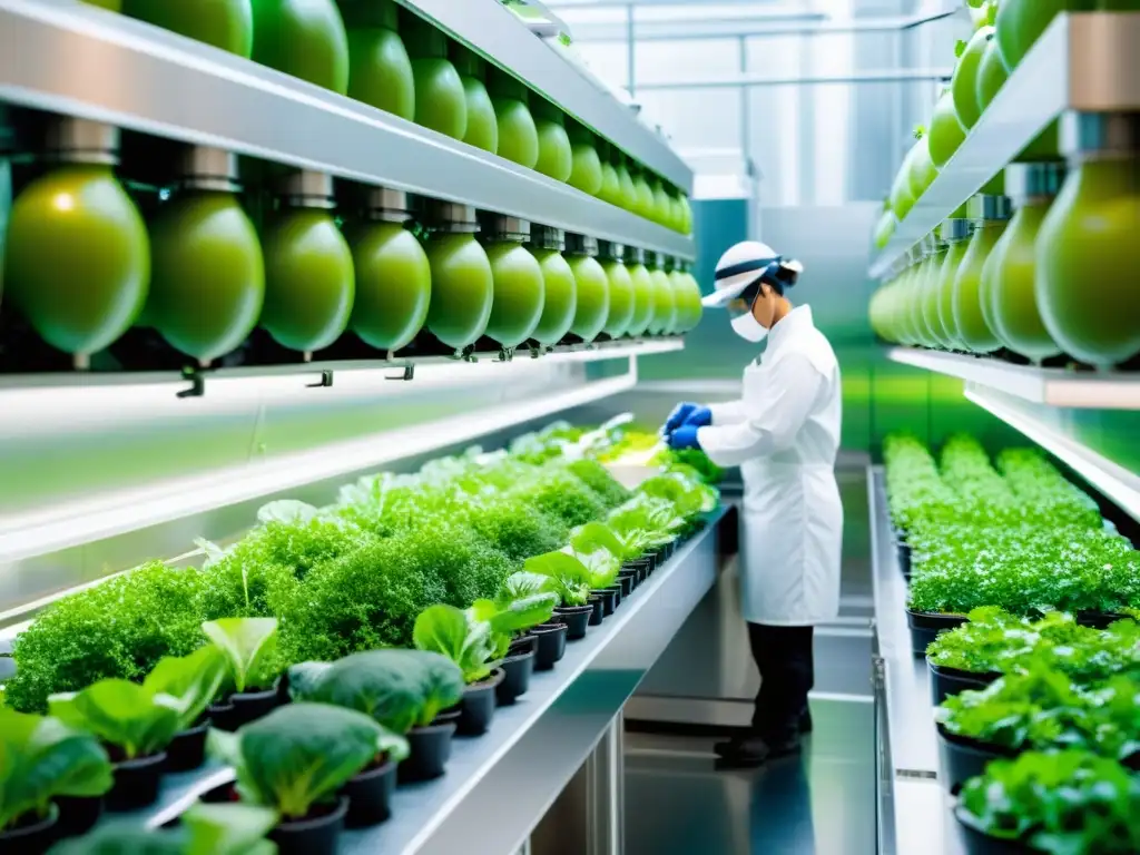 Trabajadores en huerto vertical realizan conservación de alimentos con tecnología de vanguardia