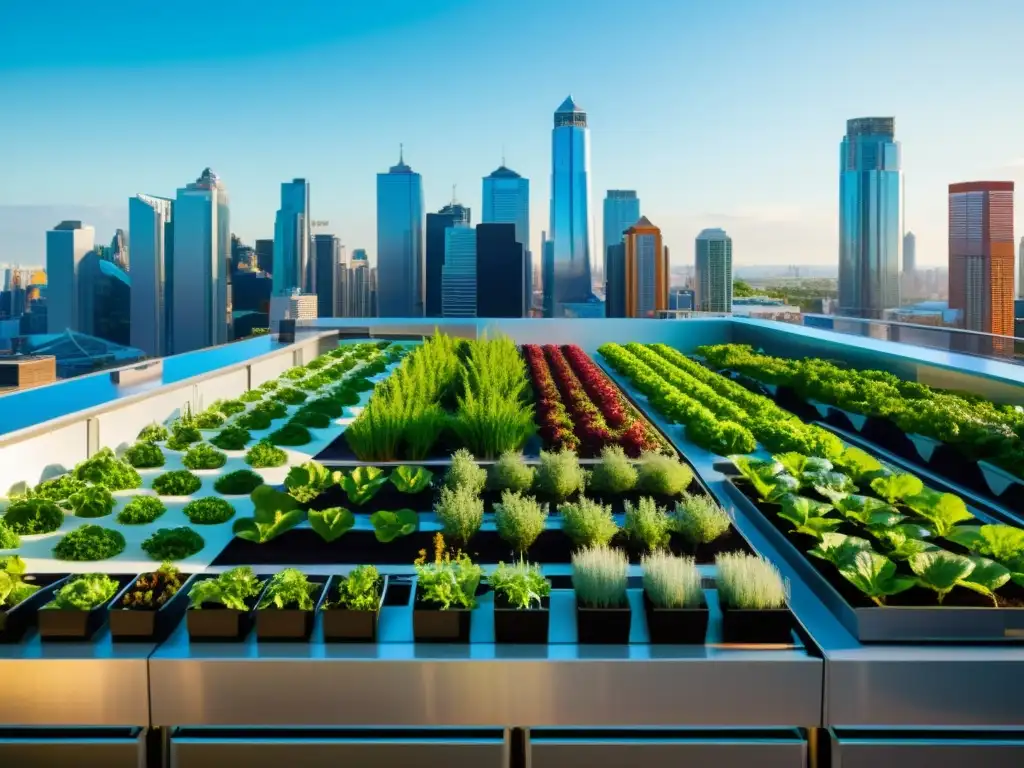 Acuaponía urbana: jardín en la azotea con huertos verticales y una integración innovadora de la agricultura urbana con el entorno citadino