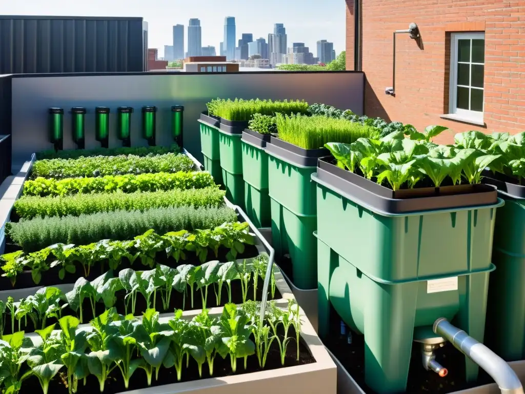 Un jardín urbano en la azotea con sistema sofisticado de recolección e irrigación de agua