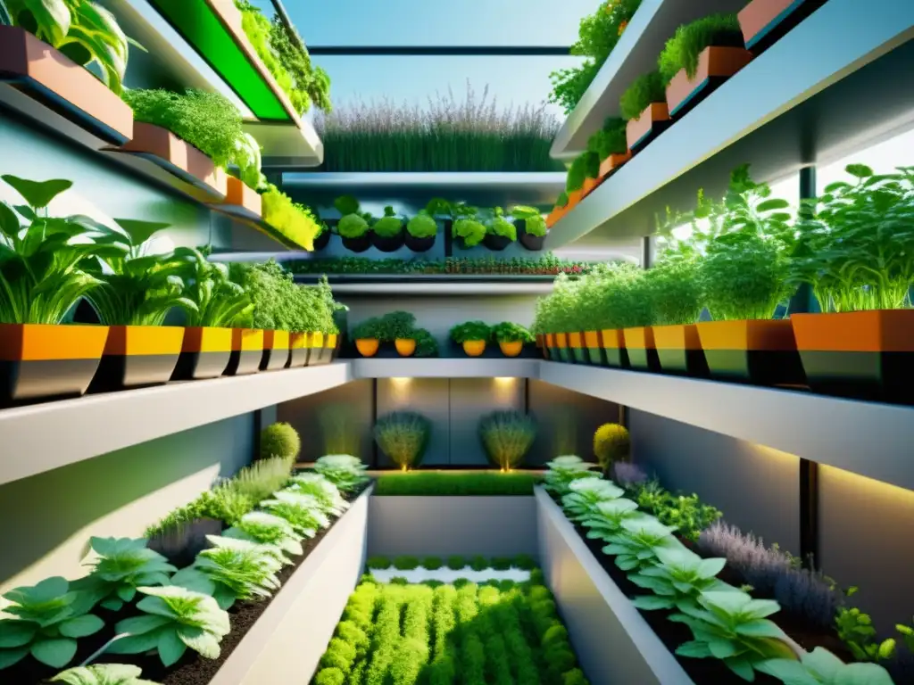 Un jardín urbano futurista con aplicaciones experto agricultura urbana, tecnología inteligente y exuberante vegetación