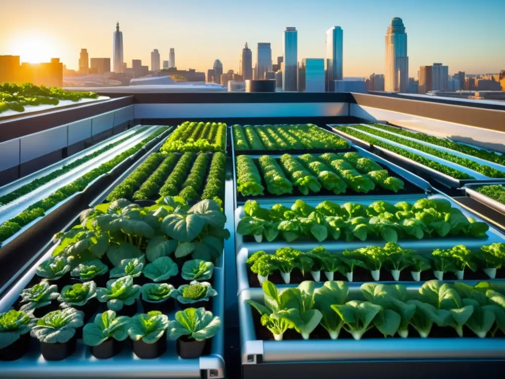 Un jardín urbano futurista con sistemas innovadores de cultivo de alimentos funcionales urbanos innovadores, destacando la armonía entre naturaleza e innovación