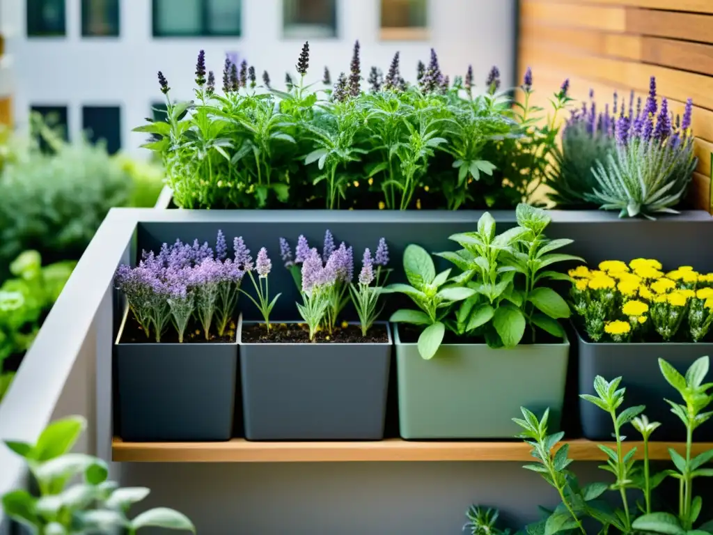 Jardín urbano con hierbas medicinales en espacios reducidos, un oasis verde en la ciudad moderna