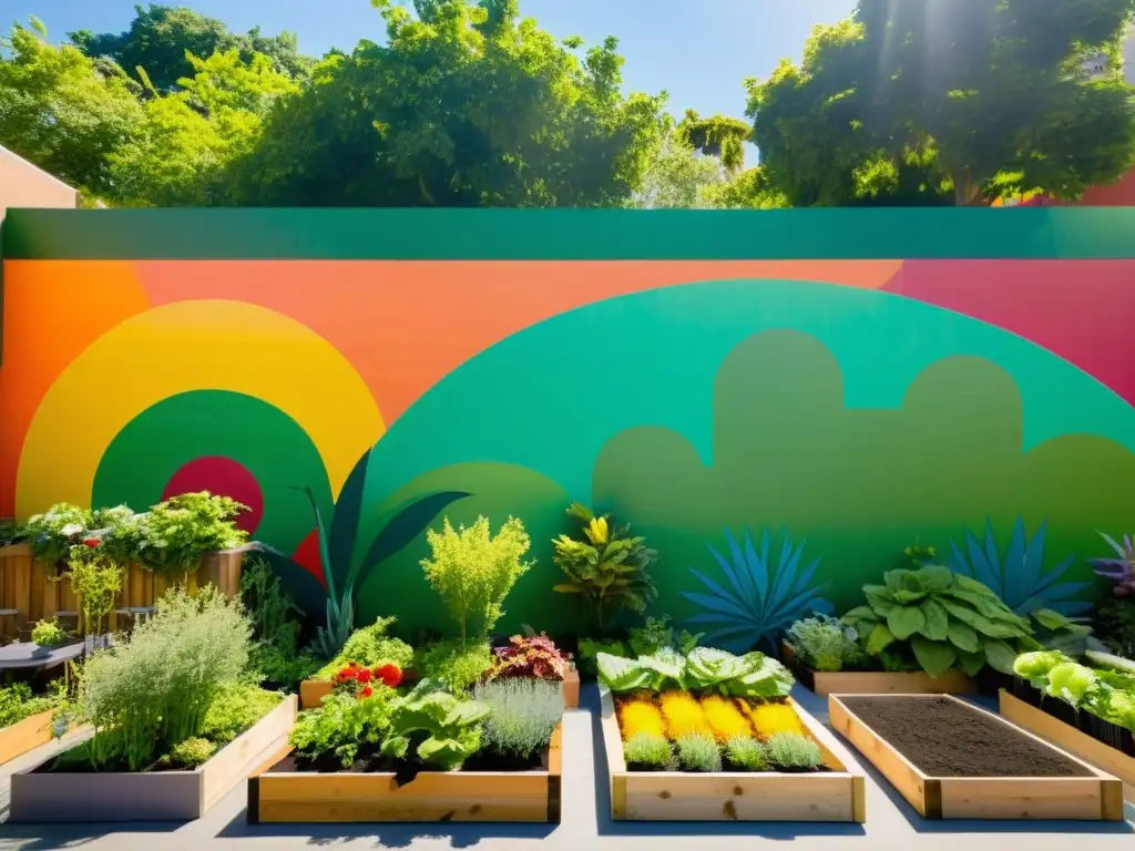 Un jardín urbano inclusivo florece en una comunidad marginada, reflejando la diversidad y vitalidad