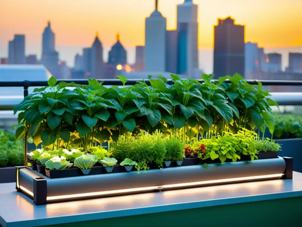 Un jardín urbano moderno con cultivo de alimentos funcionales en acuaponía urbanos