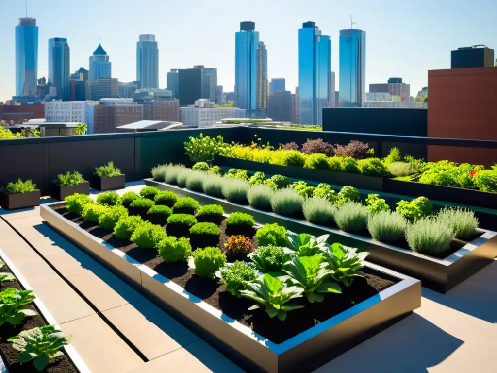 Un jardín urbano moderno con integración de energía geotérmica en acuaponía urbana