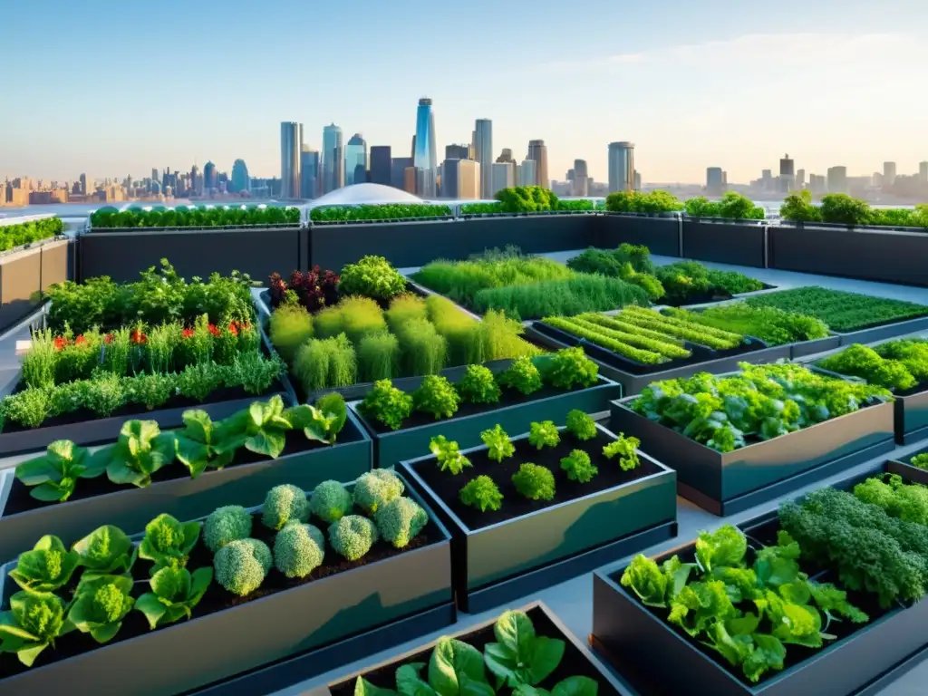 Un jardín urbano moderno con sensores para agricultura urbana, destacando la fusión de tecnología y naturaleza en la agricultura urbana