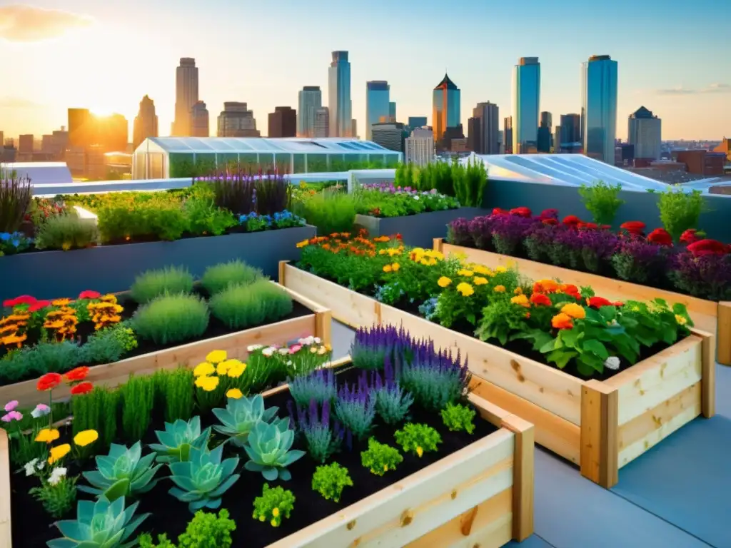 Un jardín urbano moderno y vibrante con emprendedores sonrientes, rodeados de plantas exuberantes