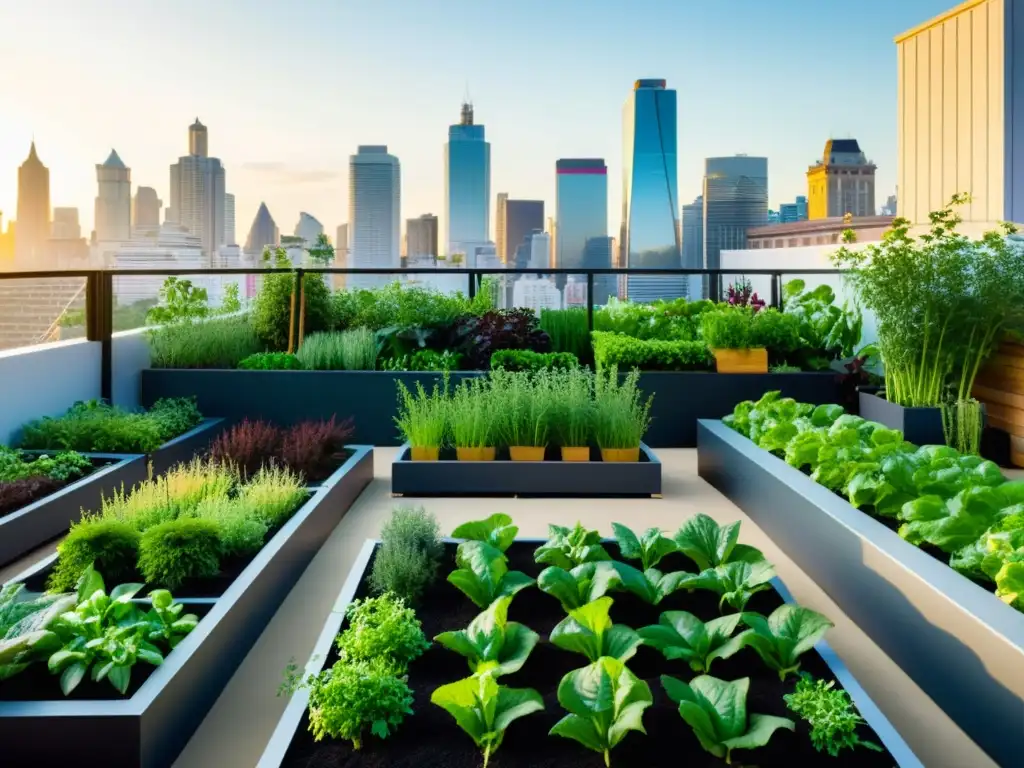 Un jardín urbano moderno y vibrante con huertos verticales, integrando naturaleza y emprendimiento con huertos verticales urbanos