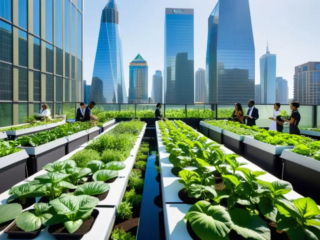 Jardín urbano con programas educativos de agricultura urbana en medio de la ciudad moderna