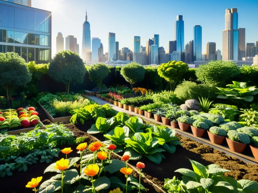 Un jardín urbano próspero, lleno de vida y color