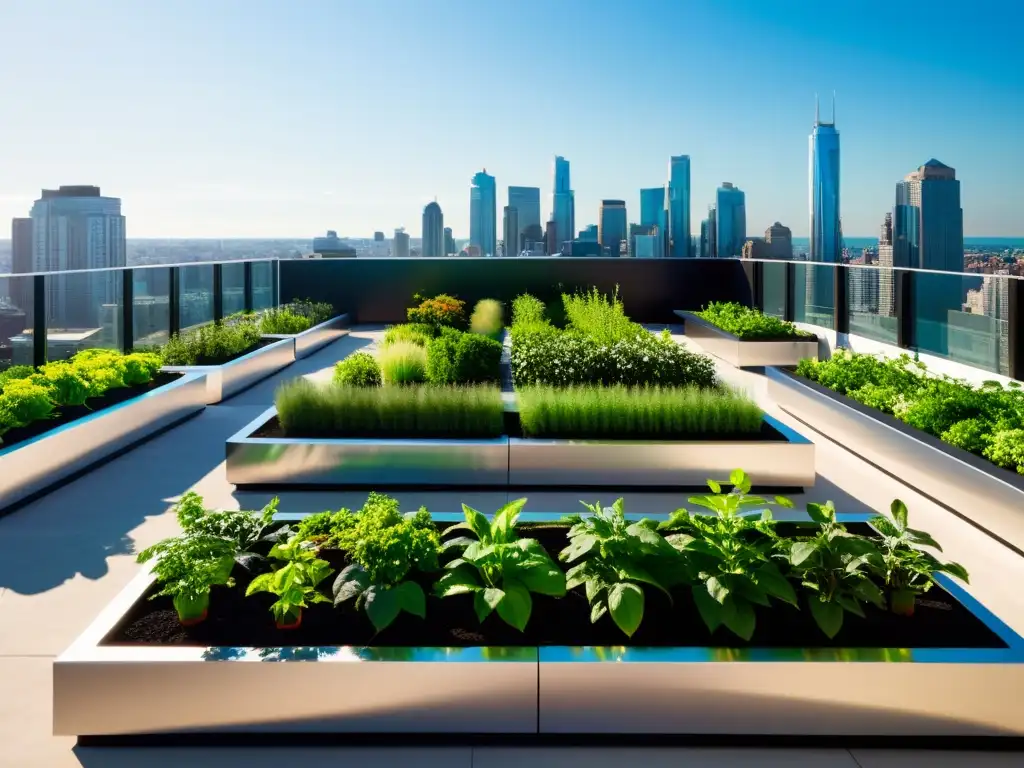 Jardín urbano con sensores de luz para huertos verticales, innovación y naturaleza en perfecta armonía