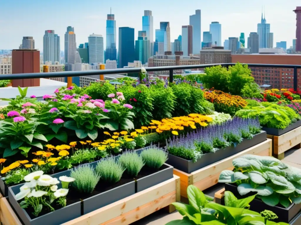 Un jardín urbano sostenible y colorido con soluciones creativas para huertos urbanos