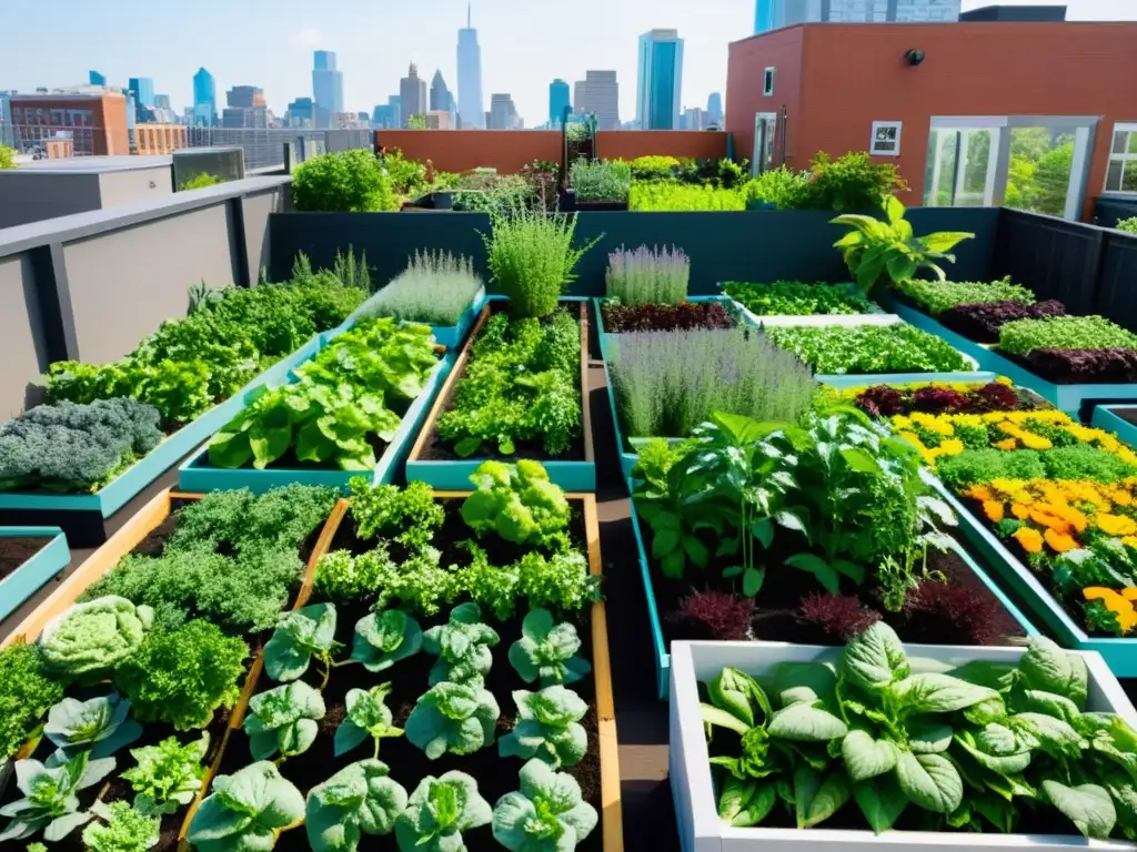 Un jardín urbano sostenible alimenta comunidades con verduras, frutas y hierbas en un bullicioso oasis en la azotea