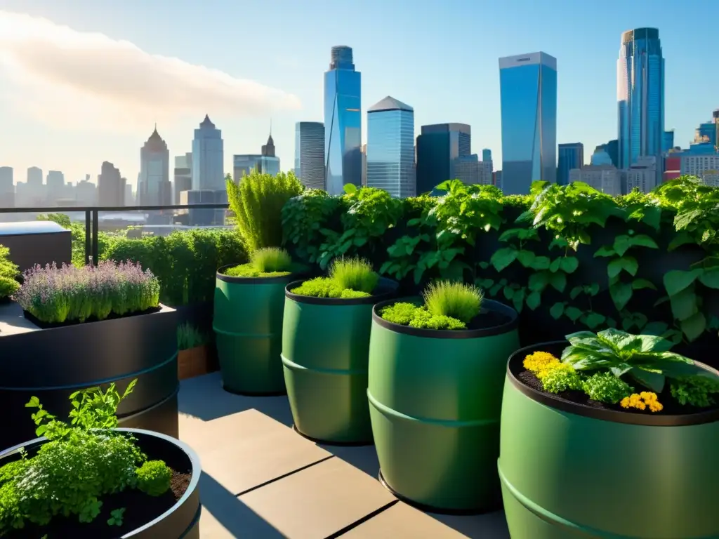 Jardín urbano vibrante con cosecha de agua de lluvia: beneficios cosecha agua lluvia huertos urbanos