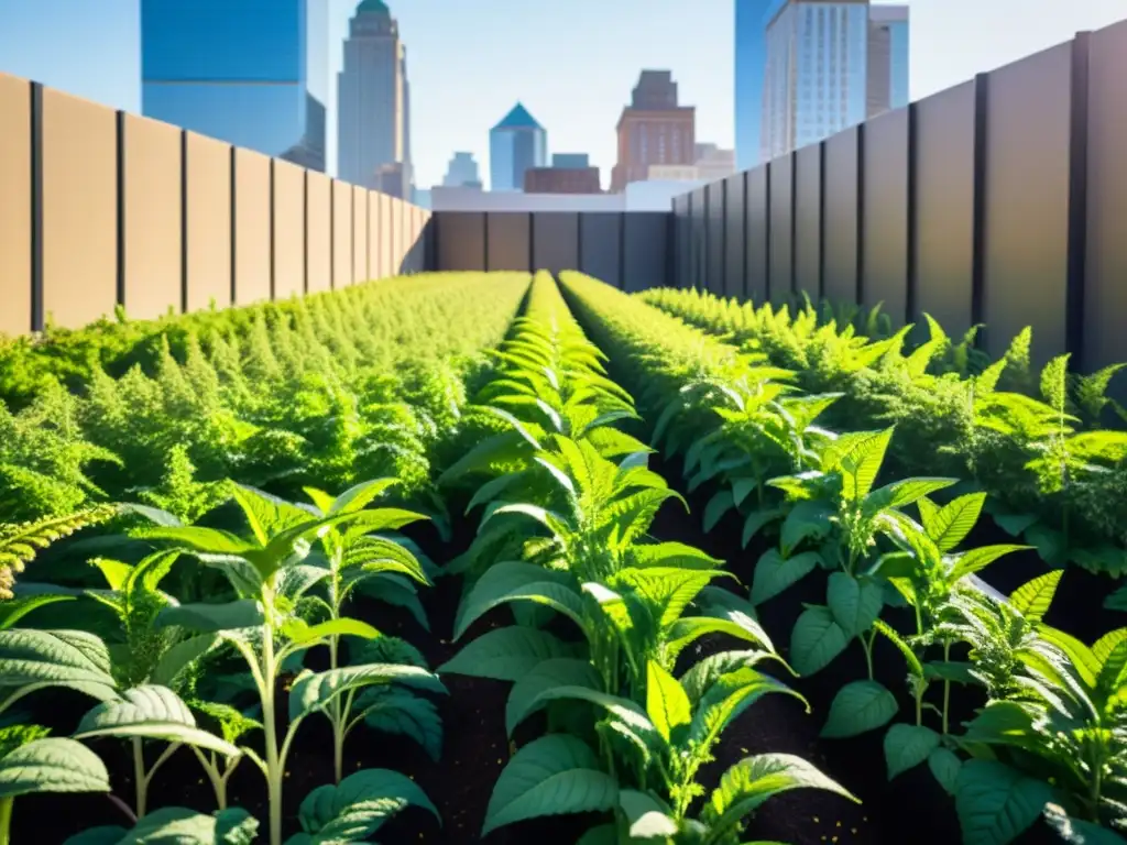 Un jardín urbano vibrante muestra el cultivo de quinoa en entornos urbanos