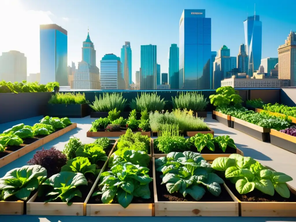 'Un jardín urbano vibrante con hortalizas y hierbas, líderes en innovación agricultura urbana'