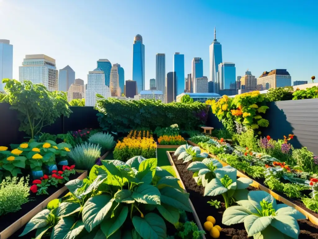 Jardín urbano vibrante, lleno de vida y biodiversidad