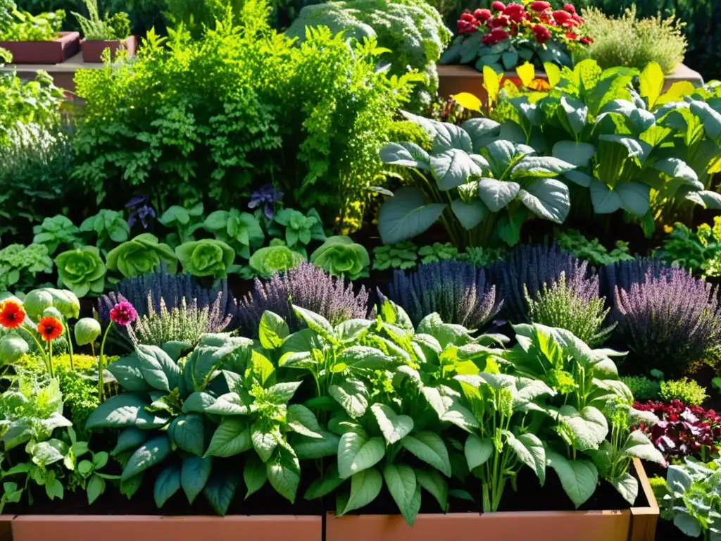 Un jardín urbano vibrante y próspero con plantas en compost equilibrado para plantas urbanas