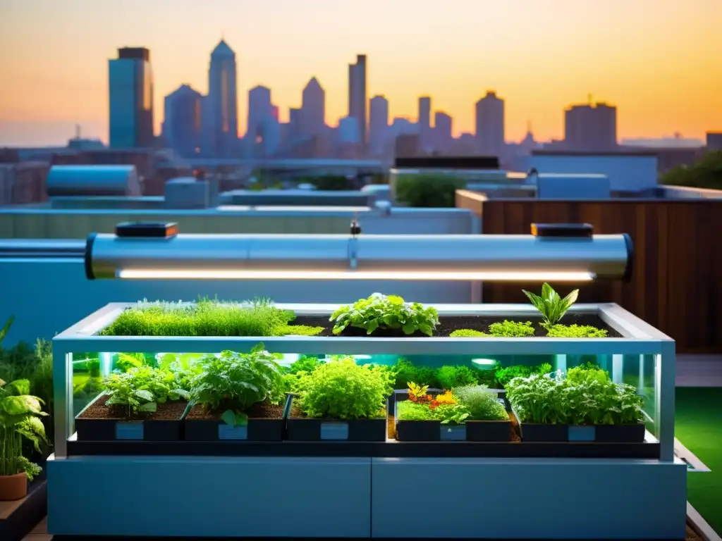 Jardín urbano vibrante con sistemas acuapónicos exitosos, integrando la naturaleza en el entorno urbano