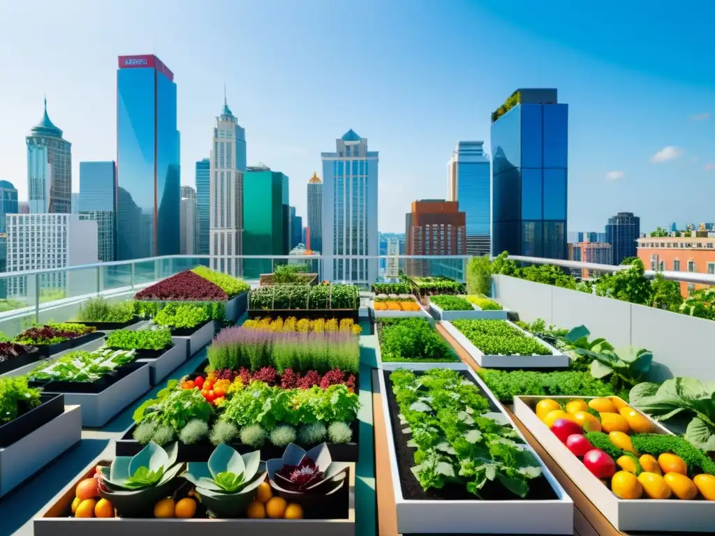 Un jardín urbano vibrante y sostenible en una ciudad moderna con apoyo gubernamental agricultura urbana