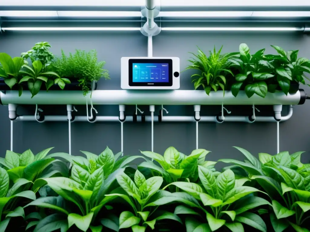 Un jardín vertical de alta tecnología con un sistema de riego avanzado y futurista