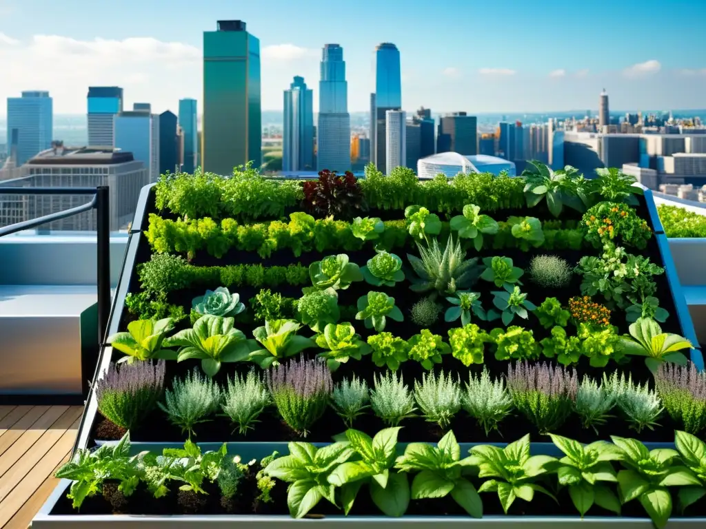 Un jardín vertical en la azotea con huertos verticales, destacando la innovación y sostenibilidad