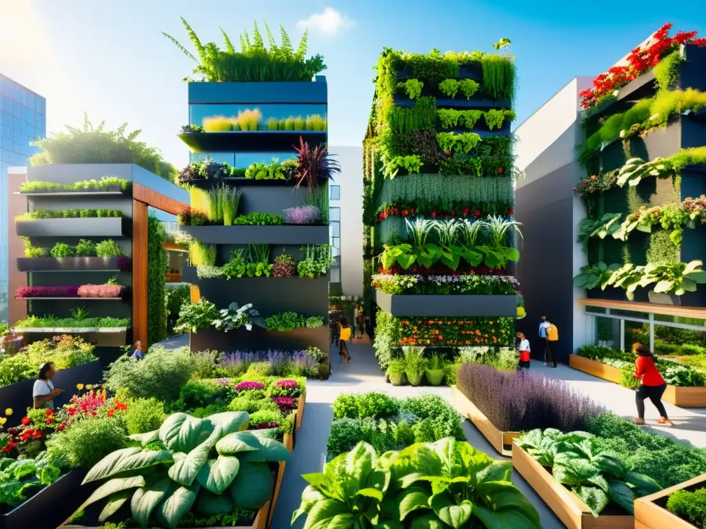 Un jardín vertical comunitario exuberante muestra los beneficios de la agricultura urbana y la colaboración comunitaria